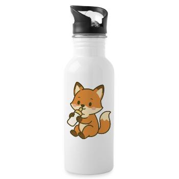 Durstiger Babyfuchs - Trinkflasche mit integriertem Trinkhalm - Weiß - Rechts