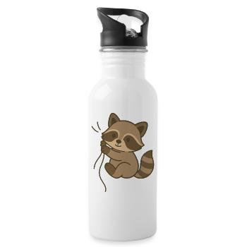 Snuggled up raccoon - Water bottle with straw - white - Right