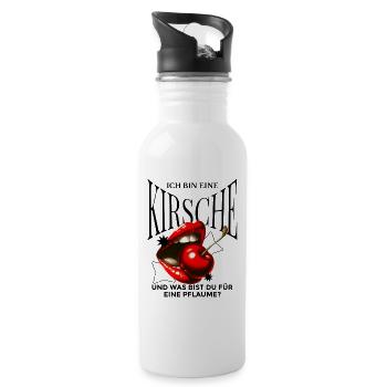 Kirsche Geschenk Pflaume Spruch Lustig Frauen - Trinkflasche mit integriertem Trinkhalm - Weiß - Rechts