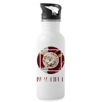 BEAUTIFUL – Red Marble Minimalist Statement - Gourde avec paille intégrée - blanc - Droite