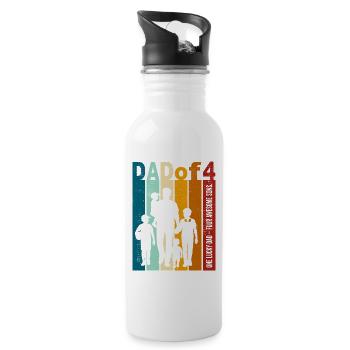 Papa & 4 Söhne Geschenk Design zum Vatertag - Trinkflasche mit integriertem Trinkhalm - Weiß - Rechts
