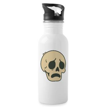 Triste crâne bande dessinée Sticker Design - Gourde avec paille intégrée - blanc - Droite