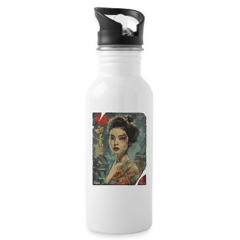 Strong Geisha – Japanese Retro Poster - Water bottle with straw - white - Right