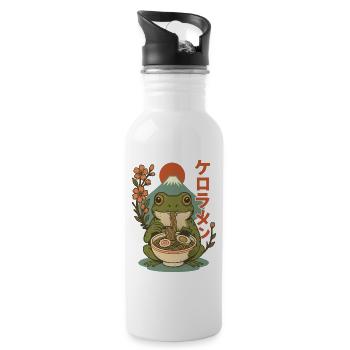 Frog Eating Ramen Japanese Mt Fuji Cherry Blossoms - Water bottle with straw - white - Right