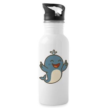 Fröhlicher Wasserfreund - Trinkflasche mit integriertem Trinkhalm - Weiß - Rechts