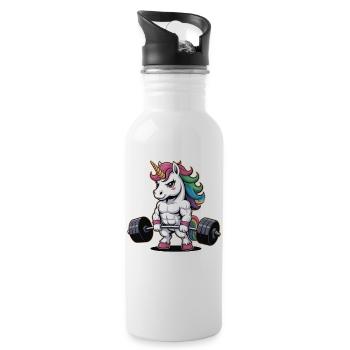 Muskulöses Einhorn Gewichtheben Fitnessstudio Fitness Workout - Trinkflasche mit integriertem Trinkhalm - Weiß - Rechts