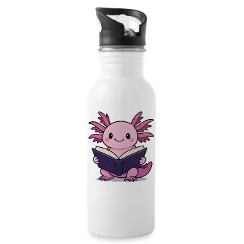 Niedlicher Axolotl Lesebuch Leser Cartoon Kawaii - Trinkflasche mit integriertem Trinkhalm - Weiß - Rechts