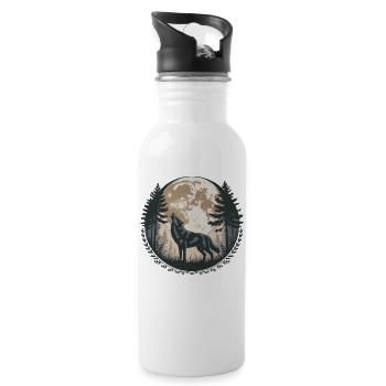 Heulender Wolf Vollmond Wald Silhouette Bäume - Trinkflasche mit integriertem Trinkhalm - Weiß - Rechts