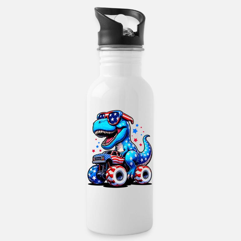 SSW24-T Rex Riding Monster Truck 3 - Gourde avec paille intégrée - blanc