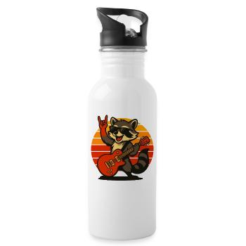 Cooler Retro Raccoon mit Gitarre und Sonnenunterga - Trinkflasche mit integriertem Trinkhalm - Weiß - Rechts