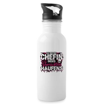 Bin Die Stolze Chefin Dieses Verrückten Haufens - Trinkflasche mit integriertem Trinkhalm - Weiß - Rechts