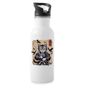 Japanische Ukiyo-e Kunst Kawaii Samurai Katze Kunst - Trinkflasche mit integriertem Trinkhalm - Weiß - Rechts