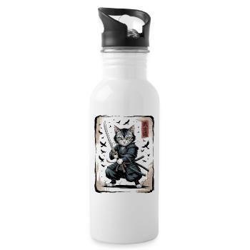 Chat Samouraï Vintage Ukiyo-e Guerrier Art - Gourde avec paille intégrée - blanc - Droite