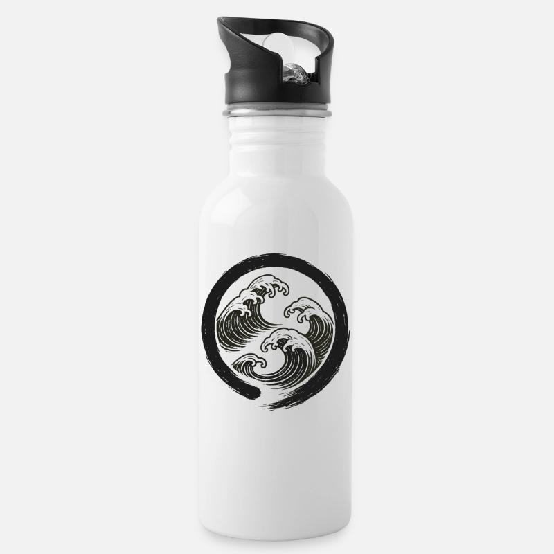 Zen-Wellen Enso-Kreis-Symbol - Trinkflasche mit integriertem Trinkhalm - Weiß