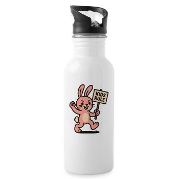 Funny bunny with shield children rule - Water bottle with straw - white - Right