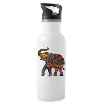 Elephant Proboscis Africa Safari Wilderness Elephant - Water bottle with straw - white - Right