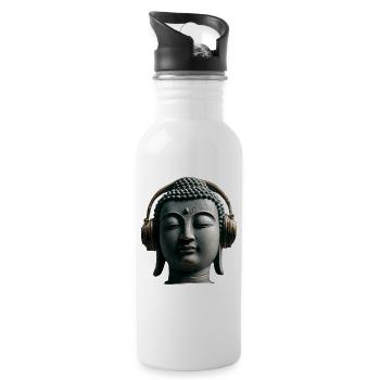 Buddha mit Kopfhörern Achtsamkeit Musik Boho Zen - Trinkflasche mit integriertem Trinkhalm - Weiß - Rechts
