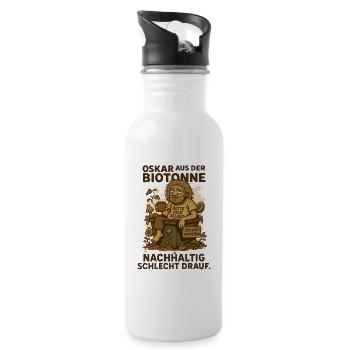 Oskar aus der Biotonne mit Spruch und Müll - Trinkflasche mit integriertem Trinkhalm - Weiß - Rechts