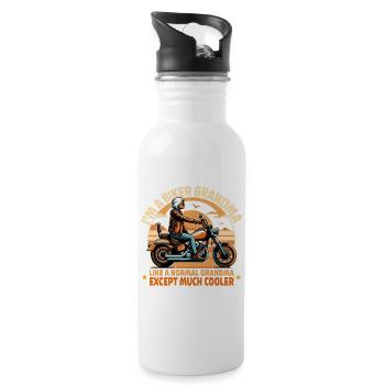 Oma Biker Ride Neuheit Design - Trinkflasche mit integriertem Trinkhalm - Weiß - Rechts