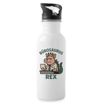 Bürosaurus Rex lustige Büro Arbeit mit Schwein - Trinkflasche mit integriertem Trinkhalm - Weiß - Rechts