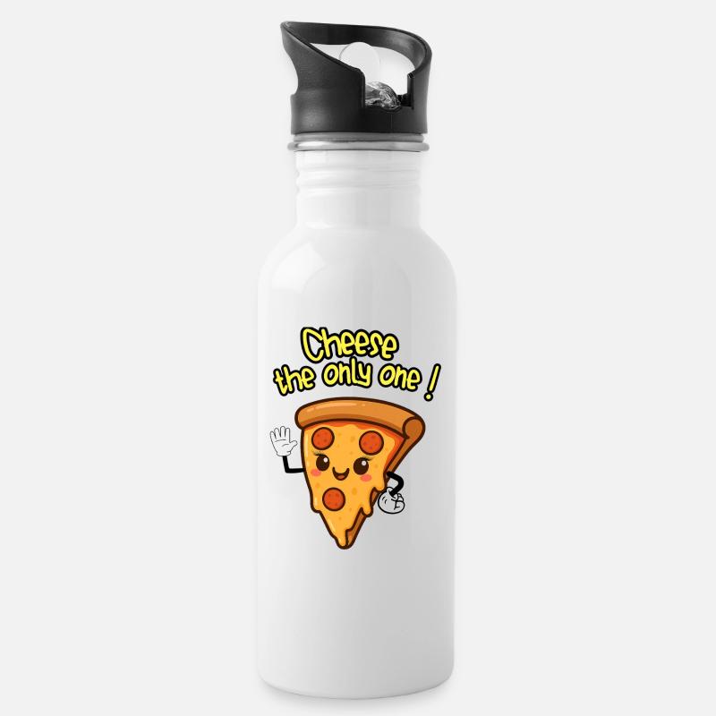 KÄSE DER EINZIGE! - Kawaii Pizza Humor - Trinkflasche mit integriertem Trinkhalm - Weiß