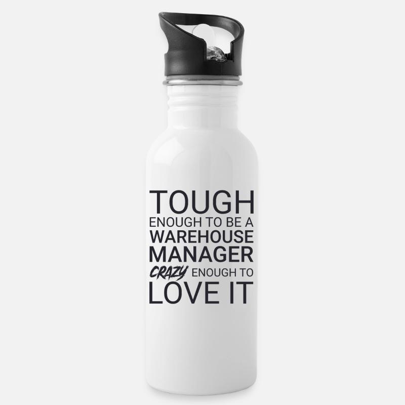 Warehouse Manager Crazy - Trinkflasche mit integriertem Trinkhalm - Weiß