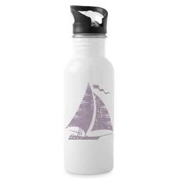 Segelboot Silhouette Minimalistisch Grunge - Trinkflasche mit integriertem Trinkhalm - Weiß - Rechts