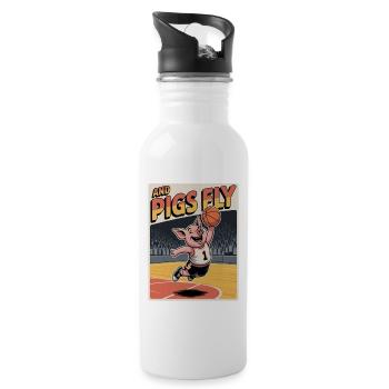 Flying pig playing basketball - Water bottle with straw - white - Right