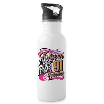91e anniversaire Reine Femmes - Gourde avec paille intégrée - blanc - Droite