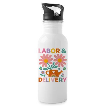 Floral Labour and Delivery Celebration Tee - Water bottle with straw - white - Right