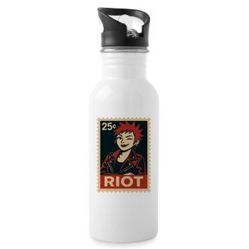 Punk Frau mit roter Frisur - Trinkflasche mit integriertem Trinkhalm - Weiß - Rechts