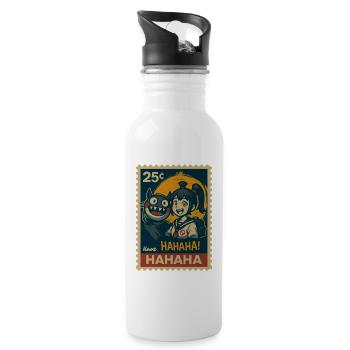 Girl with yokai cat and full moon - Water bottle with straw - white - Right