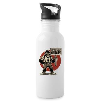 Angry gorilla with sign "You have been sold" - Water bottle with straw - white - Right