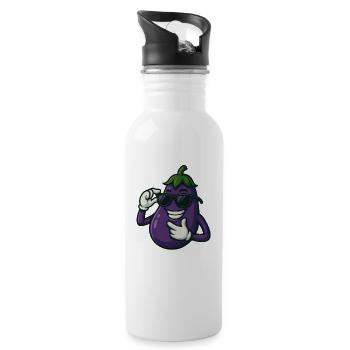 Cool eggplant vegetable design with sunglasses - Water bottle with straw - white - Right