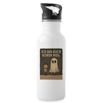Junge mit Geist und Text „Ich bin doch schon weg“ - Trinkflasche mit integriertem Trinkhalm - Weiß - Rechts