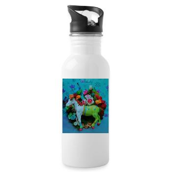 Buntes Karnevalspferd - Trinkflasche mit integriertem Trinkhalm - Weiß - Rechts