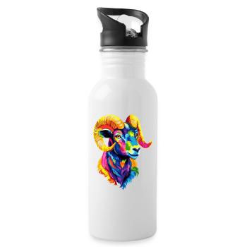 Widder Mufflon Aries Wilde Schafe Männliches Schaf - Trinkflasche mit integriertem Trinkhalm - Weiß - Rechts