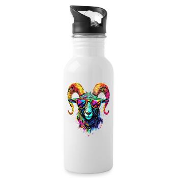 Widder Mufflon Aries Wilde Schafe Männliches Schaf - Trinkflasche mit integriertem Trinkhalm - Weiß - Rechts