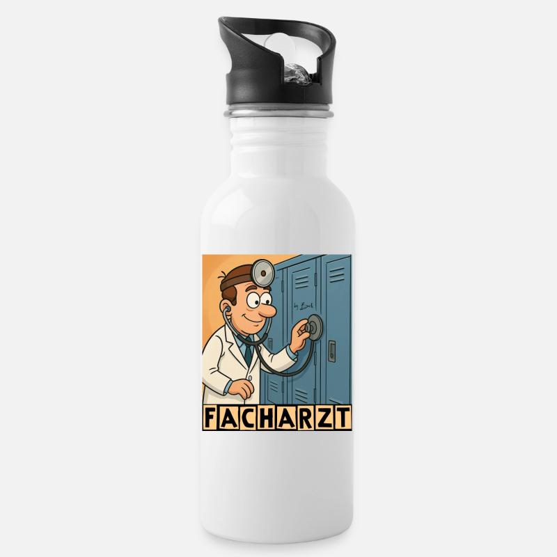Facharzt by Rico Beck - Trinkflasche mit integriertem Trinkhalm - Weiß