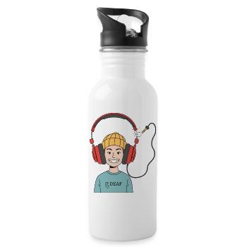 Deaf & Happy - Water bottle with straw - white - Right