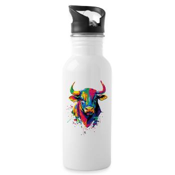Stier Bulle Ochse Rind Bauernhof Kuh Taurus Bullen - Trinkflasche mit integriertem Trinkhalm - Weiß - Rechts