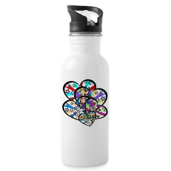 Retro Herzen Herz 60er Vintage Sterne - Trinkflasche mit integriertem Trinkhalm - Weiß - Rechts