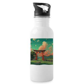 Ruhige Torii Gate Sonnenuntergangsszene - Trinkflasche mit integriertem Trinkhalm - Weiß - Rechts