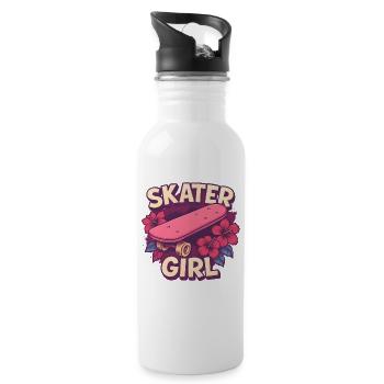 Skater Girl Skateboarden - Trinkflasche mit integriertem Trinkhalm - Weiß - Rechts