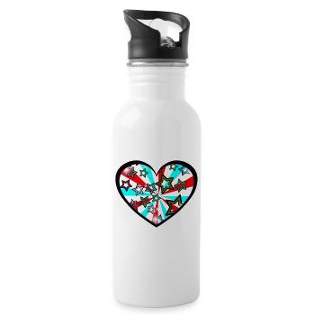 Retro Herz Vintage Valentin Herzen Liebe 60er - Trinkflasche mit integriertem Trinkhalm - Weiß - Rechts