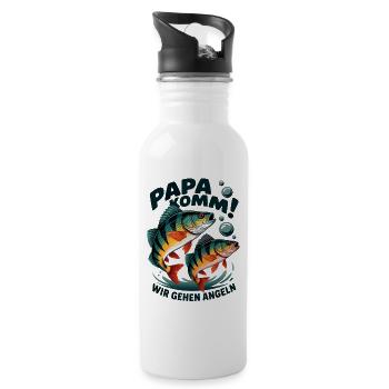 Papa komm wir gehen angeln! Angeln mit Papa - Trinkflasche mit integriertem Trinkhalm - Weiß - Rechts