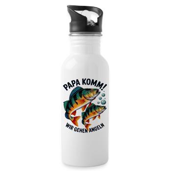 Papa komm wir gehen angeln! Angeln mit Papa - Trinkflasche mit integriertem Trinkhalm - Weiß - Rechts