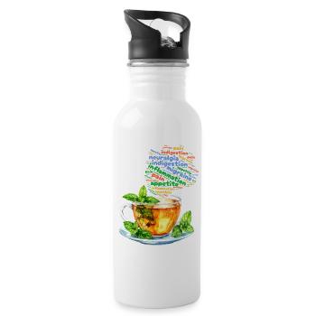 Minztee und seine Eigenschaften - Aquarell - Trinkflasche mit integriertem Trinkhalm - Weiß - Rechts