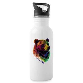 Ours brun, Grizzly, Frères d’ours, Forêt, Ours sauvages - Gourde avec paille intégrée - blanc - Droite