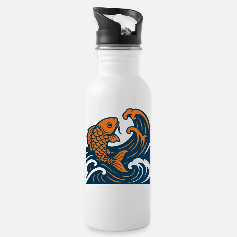 Japan Fish - Water bottle with straw - white